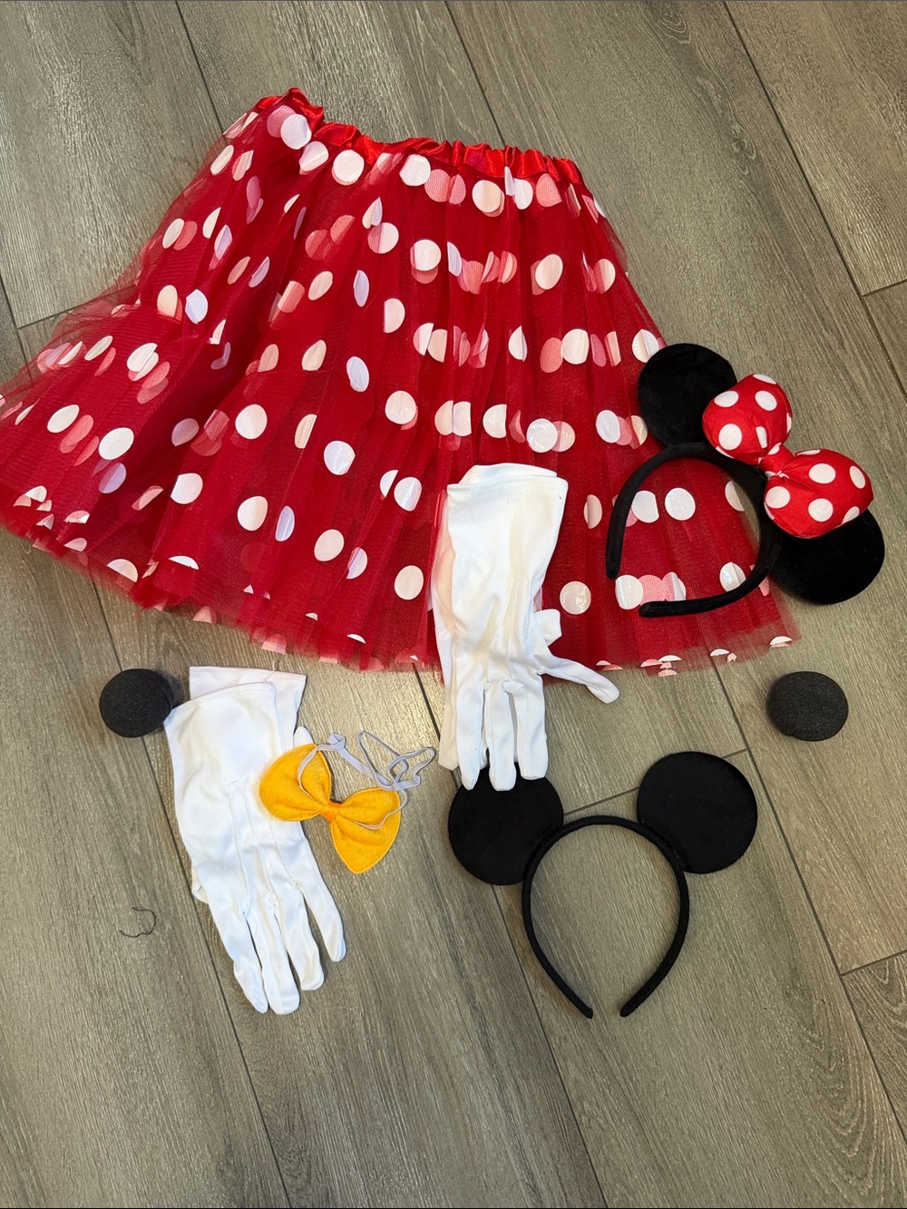 Red Polka Dot Tulle Tutu Costume Set with Headbands and Gloves
